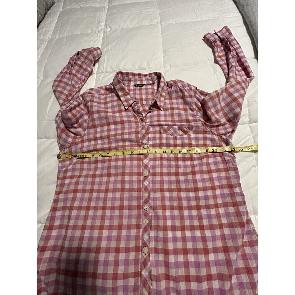 Eddie Bauer Women’s Shirt Pink/Orange Plaid Button Up Classic Fit Size Large - Picture 5 of 6
